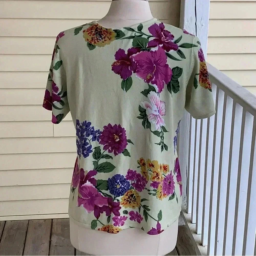 Michelle Nicole Beaded Floral Sweater L Sleeve Light Green Romantic Whimsical